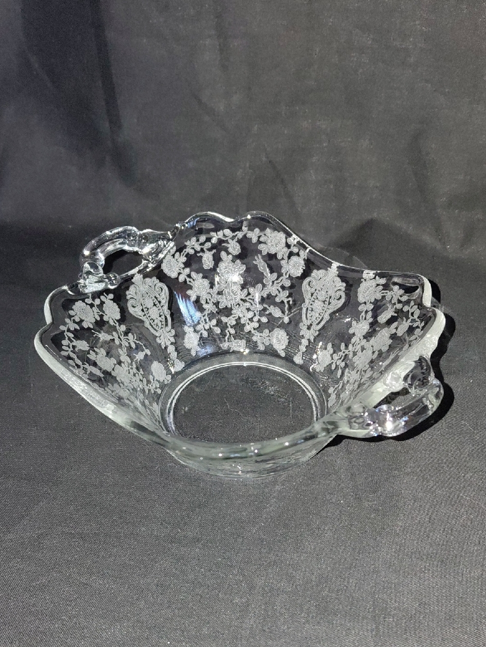 Vintage Cambridge " Rose Point" Etched Glass Bon Bon Dish